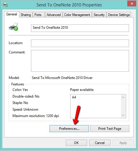 Chọn Preferences trong cài đặt máy in Toshiba trên máy tính