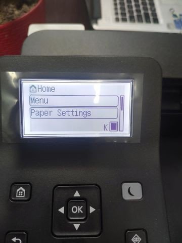 Màn hình cài đặt khổ giấy Paper Settings trên máy in Canon 212dw