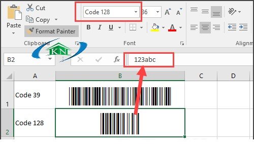 Mẫu mã vạch Code 128 được tạo thành công từ dữ liệu trong file Excel