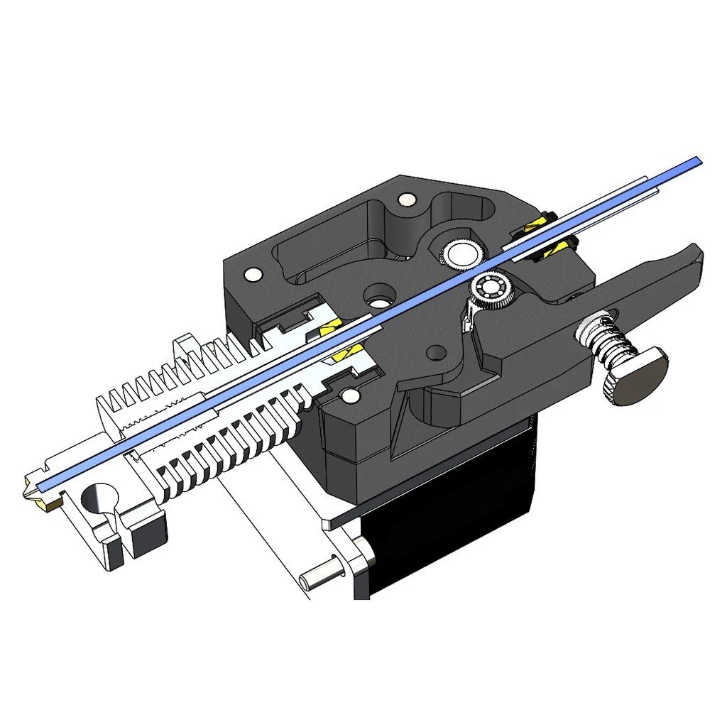 Cận cảnh bộ đùn nhựa trực tiếp và đầu phun J-Head cho máy in 3D DIY