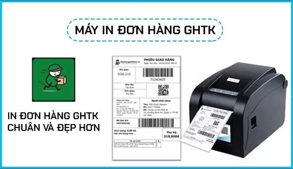 Máy in Xprinter XP-350BM đang in tem Giao Hàng Tiết Kiệm khổ 50x50mm