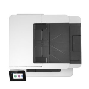 Hình ảnh máy in đa chức năng HP LaserJet Pro MFP M428fdn với màn hình cảm ứng và khay nạp tài liệu tự động.