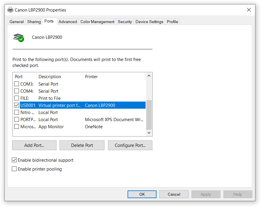 Quản lý các cổng kết nối của máy in Canon LBP 2900