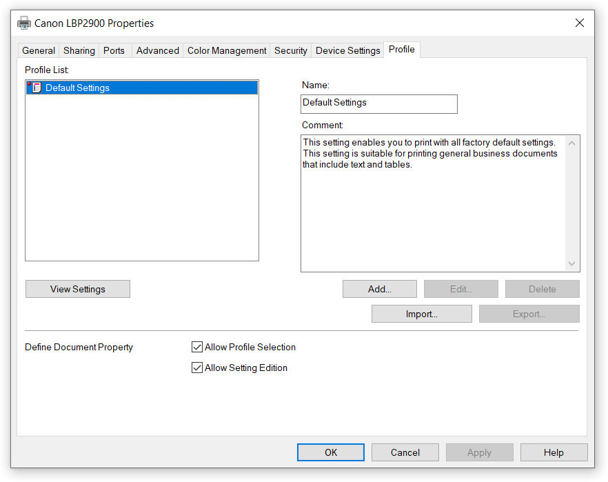 Tạo và quản lý các hồ sơ in ấn trên máy in Canon LBP 2900