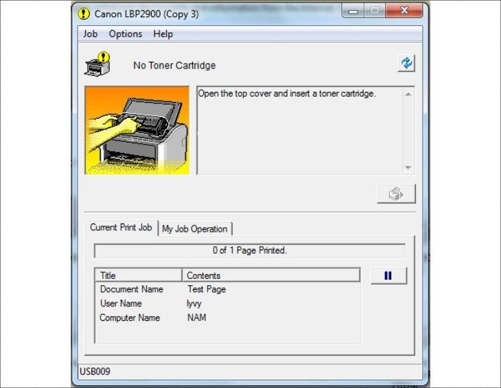 Máy in báo lỗi No Toner Cartridge trên màn hình