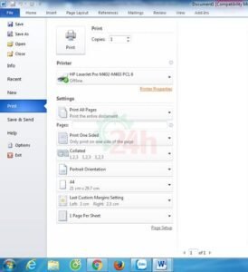 Giao diện hộp thoại Print và tùy chọn Printer Properties để cài đặt in 2 mặt máy in HP