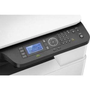 Cận cảnh các cổng kết nối LAN, USB và dây nguồn phía sau máy in HP LaserJet M440DN A3