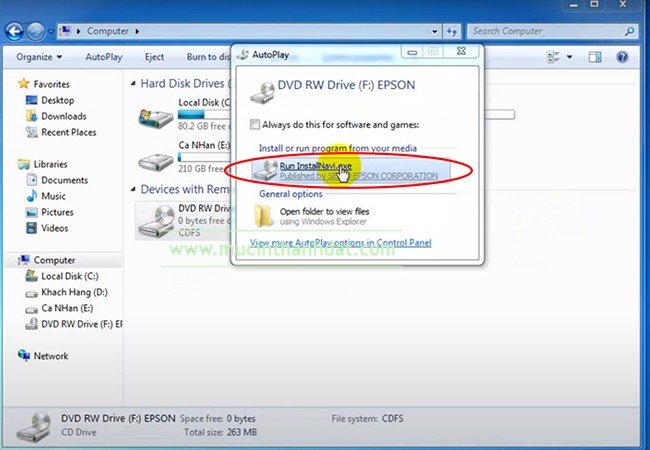 Chạy file InstallNavi.exe để tiếp tục cấu hình máy in Epson L805