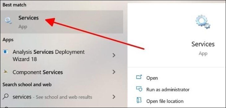 Tìm kiếm và mở ứng dụng Services trong Windows để quản lý các dịch vụ hệ thống