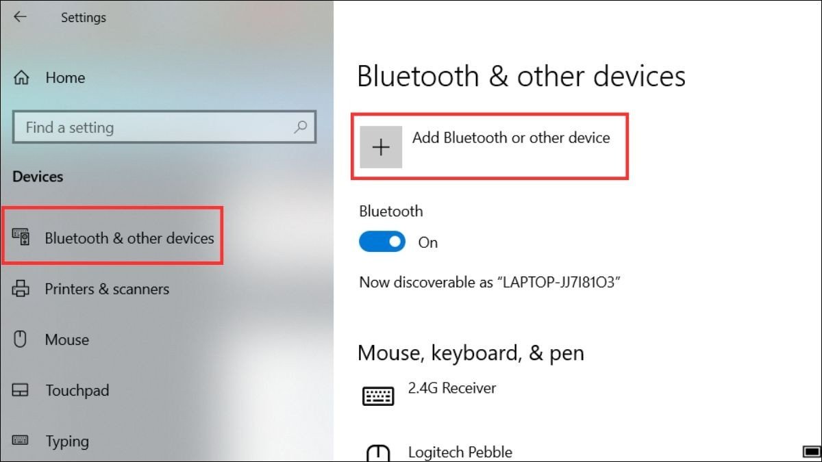 Mở cài đặt Bluetooth để thêm máy in vào laptop Windows 10