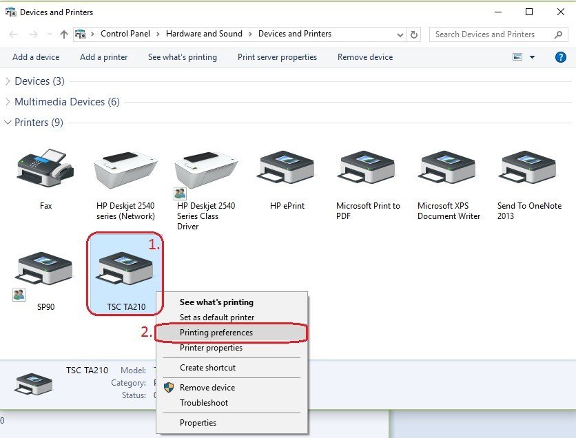Giao diện Devices and Printers trên Windows để chỉnh máy in