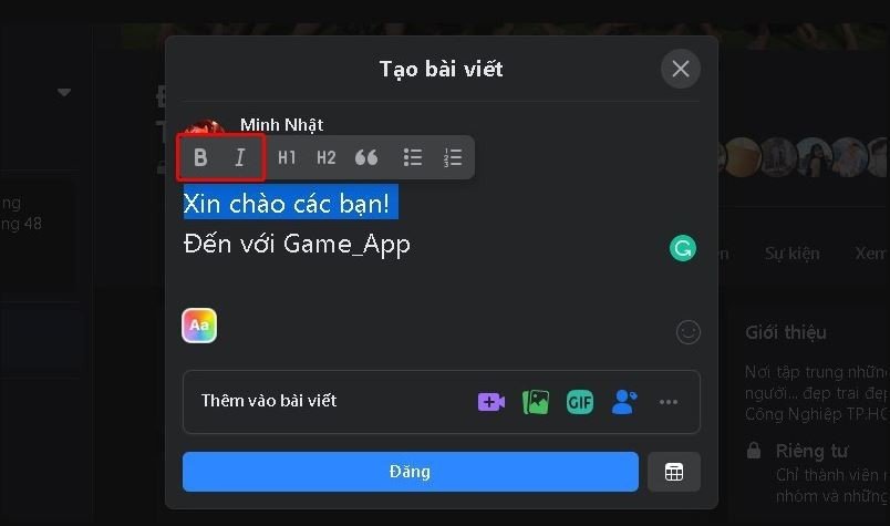 Công cụ định dạng văn bản trong Nhóm Facebook
