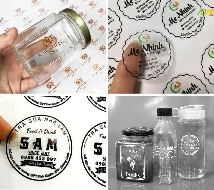 Tem nhãn in trên giấy đề can trong suốt ứng dụng trên sản phẩm