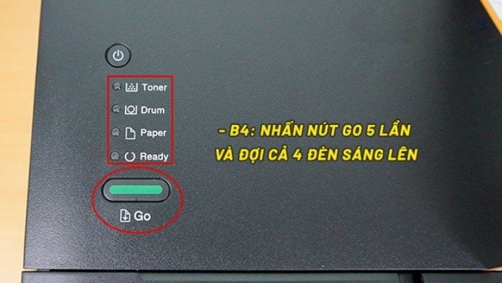 Nhấn nút Go năm lần để reset toner Brother