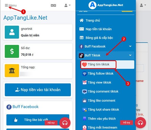 Truy cập trang tăng tim TikTok trên AppTangLike.Net