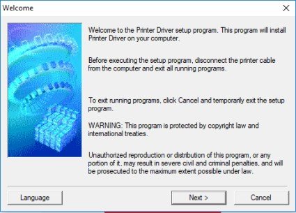 Bắt đầu quá trình cài đặt driver Canon iP2770