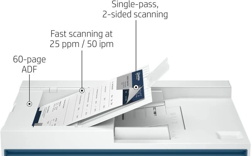 Khay nạp giấy tự động ADF trên máy in đa năng đang kéo giấy vào để xử lý