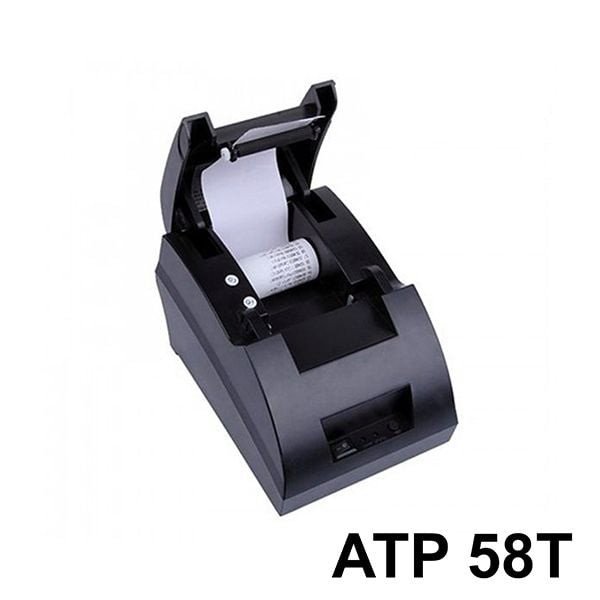 Máy in hóa đơn ATP 58T màu đen thiết kế nhỏ gọn, hiện đại phù hợp cho quầy thu ngân