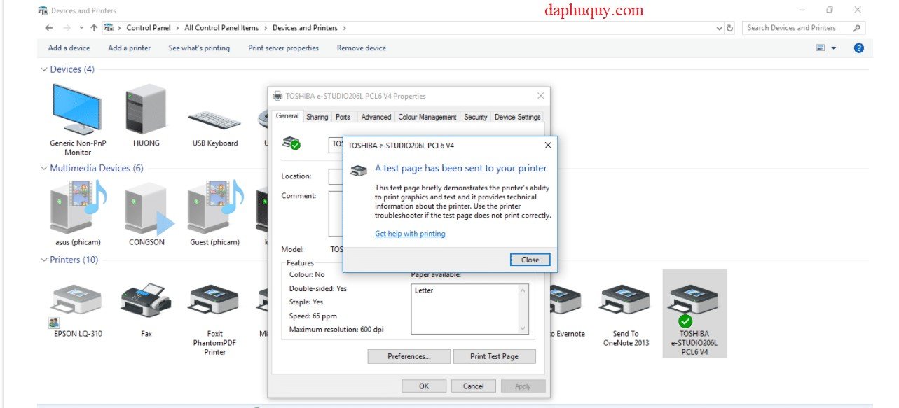 Chọn Print test page để in thử kiểm tra cài đặt máy in thành công