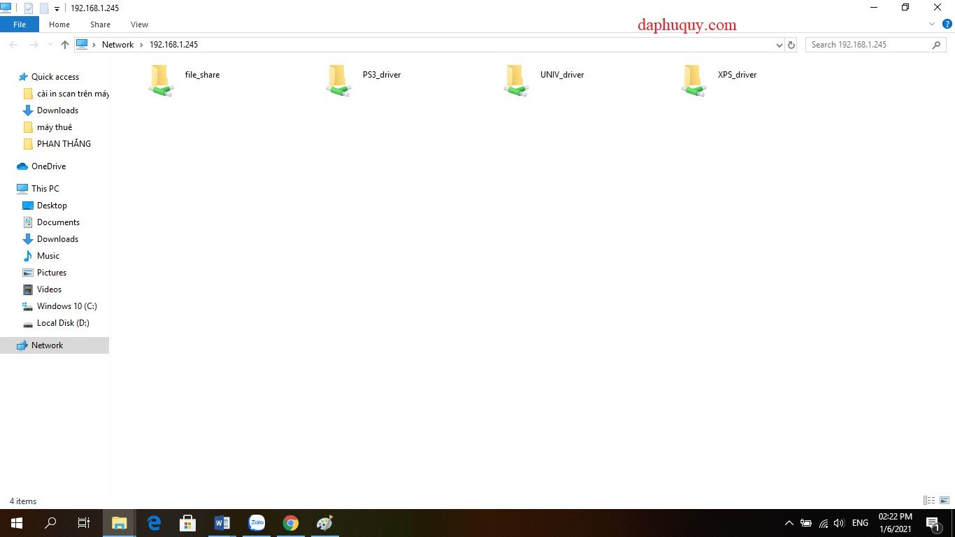 Cửa sổ File Explorer hiển thị thư mục chia sẻ FILE_SHARE từ máy photocopy sau khi truy cập bằng IP