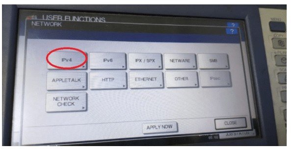 Truy cập cài đặt IPv4 trên máy photocopy Toshiba