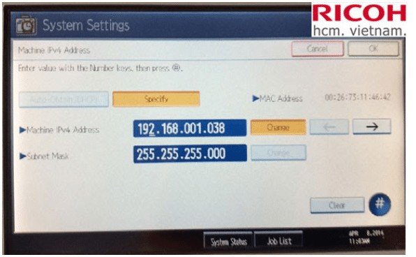 Thay đổi địa chỉ IPv4 của máy photocopy Ricoh trong phần Interface Settings