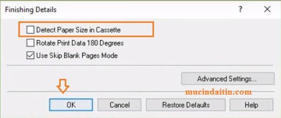 Tắt tính năng tự động nhận diện khổ giấy trong khay máy in Canon 3300