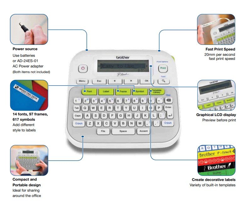 Thân máy in nhãn Brother PT-D210 cho phép thay thế băng nhãn dễ dàng