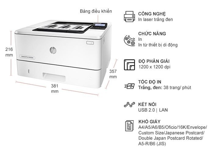 Máy in HP M402d C5F92A đặt trên bàn làm việc