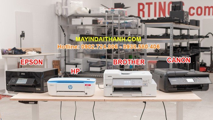 Logo của các thương hiệu máy in màu nổi tiếng như HP, Canon, Epson, Brother