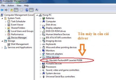 Tìm máy in chưa cài driver trong Device Manager trên Windows 8 với dấu chấm than