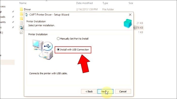 Chọn Install with USB Connection khi cài driver máy in Canon 2900