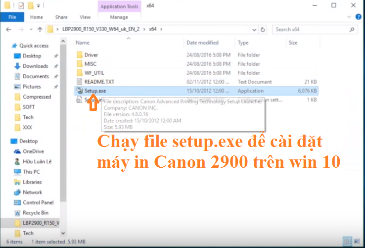 Chạy file Setup.exe trong thư mục driver Canon L11121E để bắt đầu cài đặt
