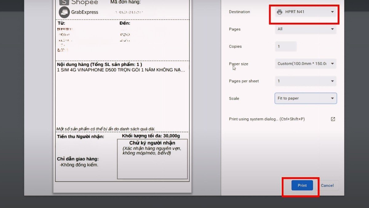 alt="In thử hóa đơn từ máy in nhiệt sau khi hoàn tất cài đặt" title="In thử nghiệm từ máy in nhiệt"