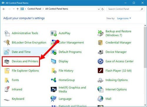 Giao diện Devices and Printers trong Control Panel Windows
