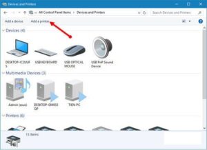 Nút Add a printer để bắt đầu quá trình thêm máy in mới vào máy tính