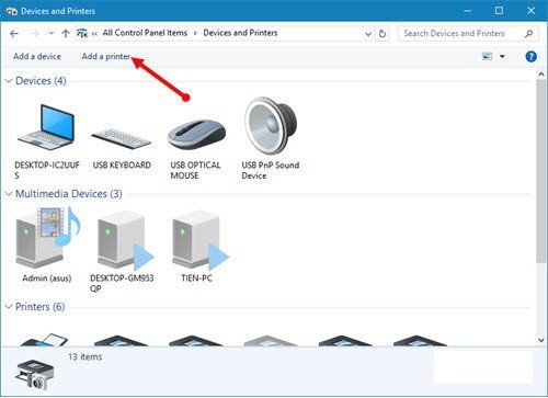 Nhấn Add a printer để bắt đầu quá trình thêm máy in vào máy tính