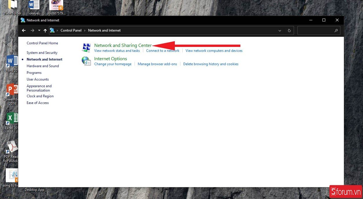 Truy cập Network and Sharing Center trong Control Panel