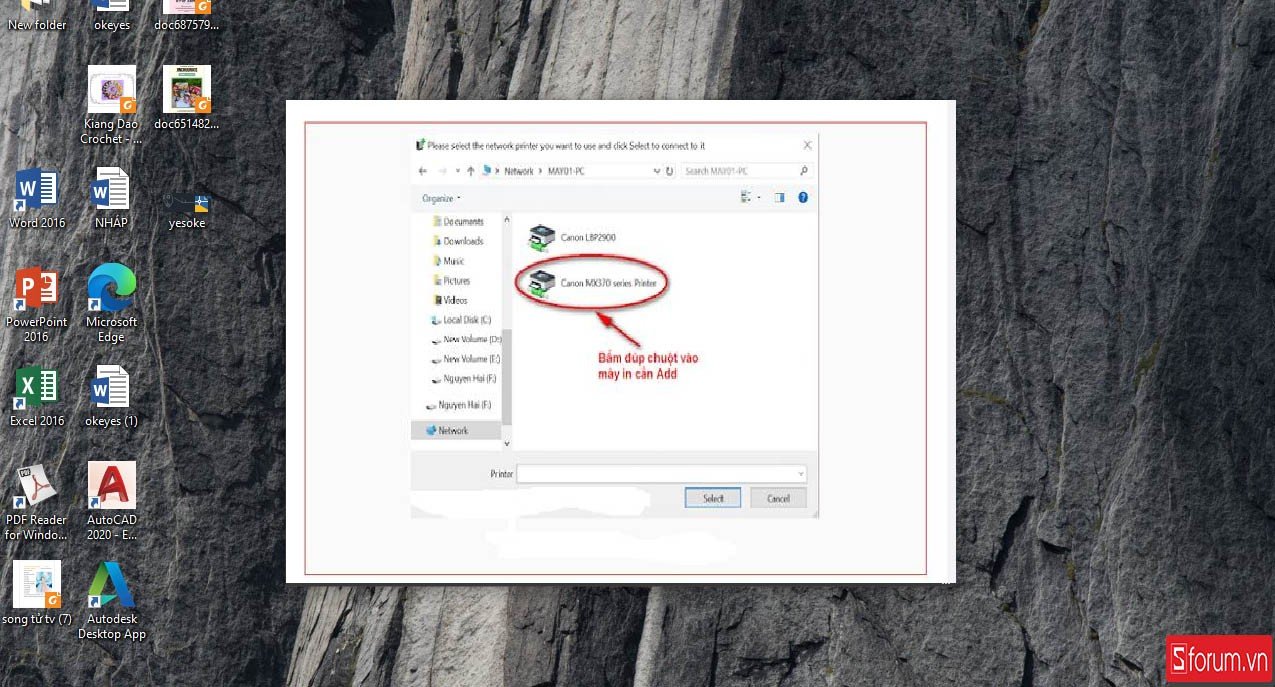 Tìm và chọn máy in được chia sẻ trên máy chủ trong mạng LAN