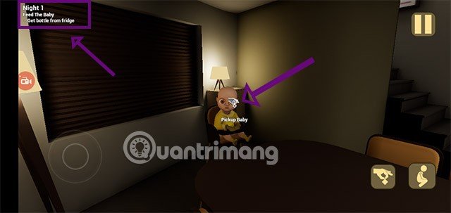 Giao diện bắt đầu và hướng dẫn tương tác cơ bản trong The Baby in Yellow