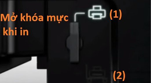 Hình ảnh minh họa vị trí mở van khóa mực trên bộ tiếp mực ngoài máy in Epson L800 L805