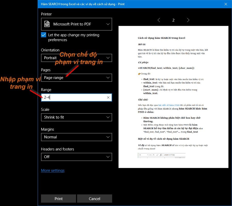 Xem trước bản in của trang web sau khi kích hoạt chế độ đọc