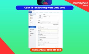 Menu Print trong Microsoft Word 2016 hiển thị các tùy chọn in ấn tài liệu một mặt