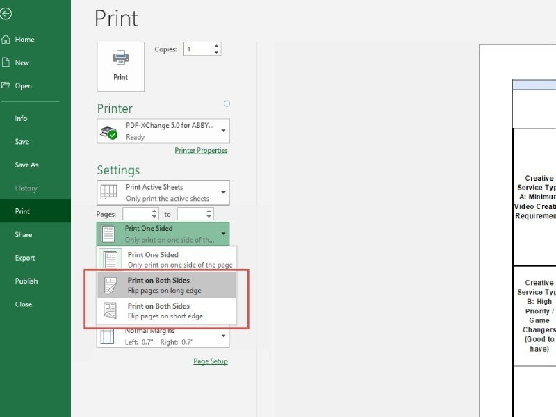 Thiết lập in hai mặt tự động cho Excel bằng tùy chọn Print on Both Sides