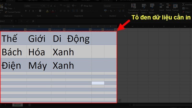 Tô chọn vùng dữ liệu cần in 2 mặt từ Excel