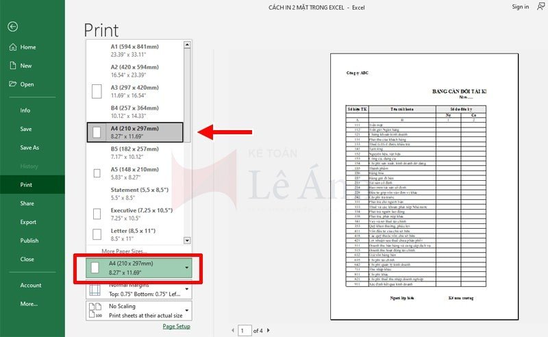 Cài đặt in 2 mặt tự động trong Excel với máy in hỗ trợ
