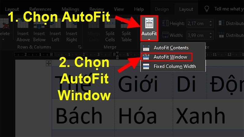 Sử dụng AutoFit Window trong Word để bảng dữ liệu Excel vừa với trang in