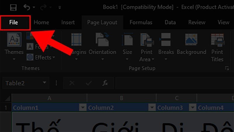 Mở menu File trong Excel để bắt đầu quá trình thiết lập in hai mặt