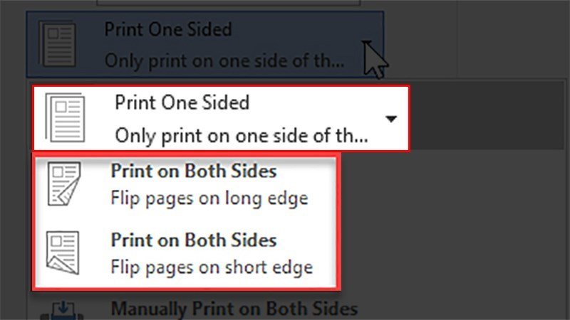 Chọn Print on Both Sides để kích hoạt chế độ in hai mặt cho file Excel