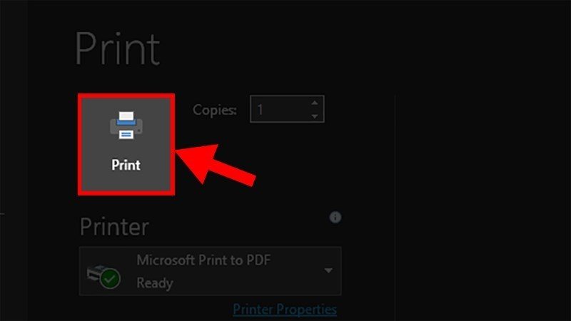 Nhấn nút Print để bắt đầu in tài liệu Excel 2 mặt sau khi thiết lập